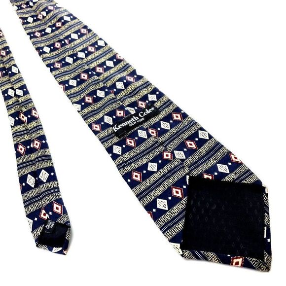 Kenneth Cole New York Blue Silk‎ Tie Woven Wide Horizontal Striped - Picture 3 of 6